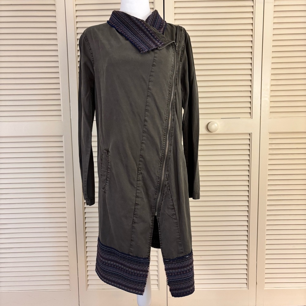 Willow & Clay Long Jacket Olive Green Asymmetrical Zip Medium